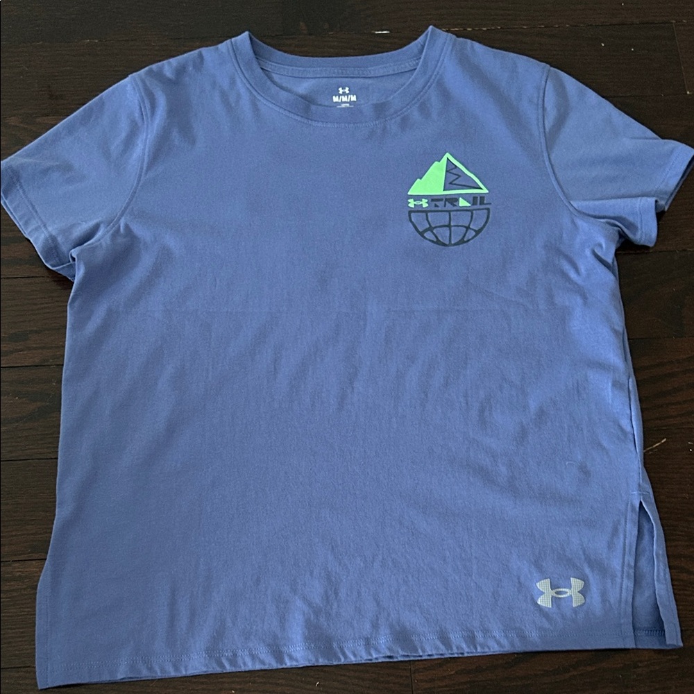 Under Armour Women’s Light Blue Tee with Hiking trail design